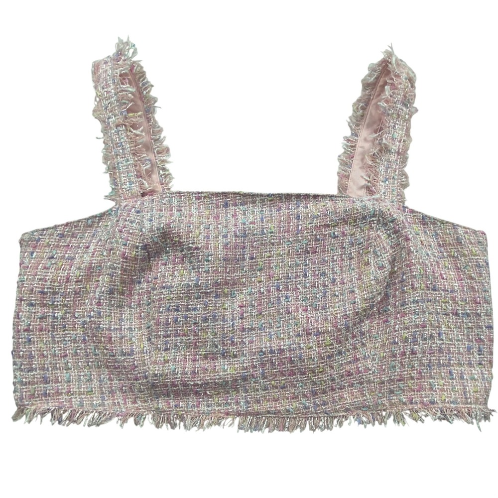 Eloquii Pink Multi Pastel Tweed Frayed Crop Tank Top Plus Size 22 Smocked Back